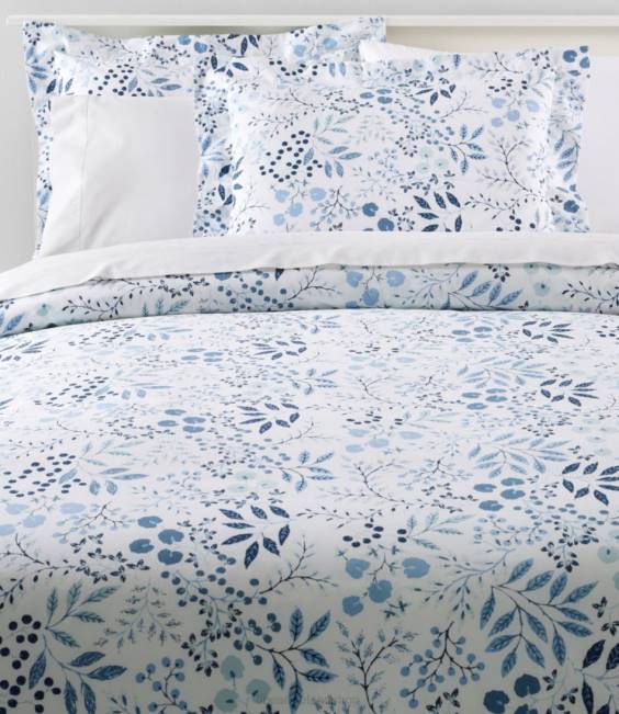 LLBean 280-Thread-Count Pima Cotton Percale Comforter Cover Collection Print Unisex J46J4559 Bedding White/Floral