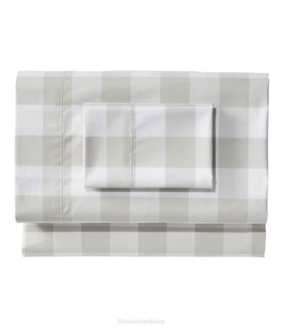 LLBean 280-Thread-Count Pima Cotton Percale Sheet Set Check Unisex J46J2685 Bedding White/Vapor Gray