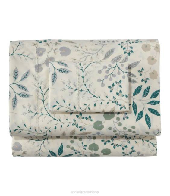 LLBean 280-Thread-Count Pima Cotton Percale Sheet Set Print Unisex J46J2489 Bedding Cream/Floral