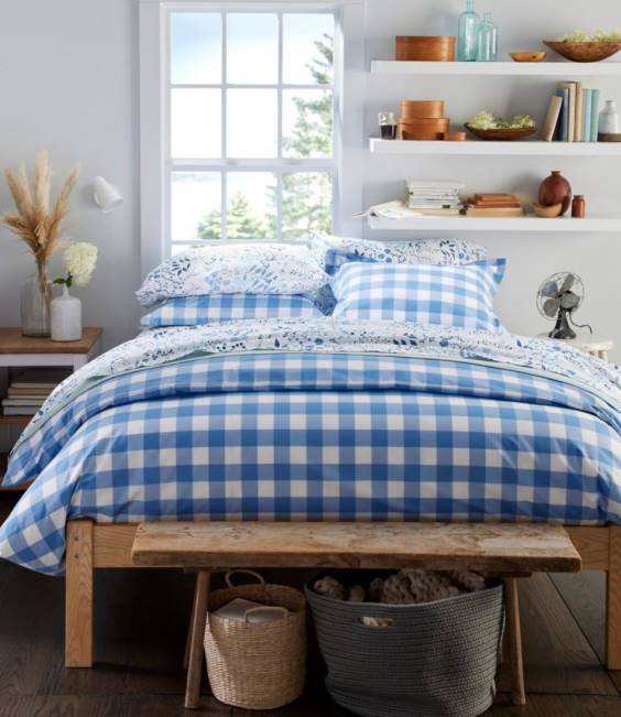 LLBean 280-Thread-Count Pima Percale Comforter Cover Collection Check Unisex J46J2730 Bedding White/Vapor Gray