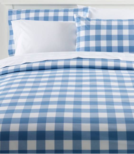 LLBean 280-Thread-Count Pima Percale Comforter Cover Collection Check Unisex J46J4502 Bedding White/Mid-Blue