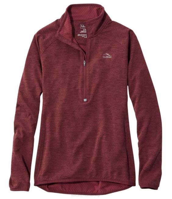 LLBean Adventure Grid Fleece Quarter-Zip Pullover Women J46J6684 Clothing Burgundy Heather