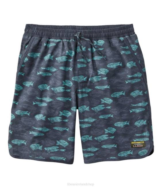 LLBean All-Adventure Swim Shorts Men J46J3211 Clothing Carbon Navy Fish Print
