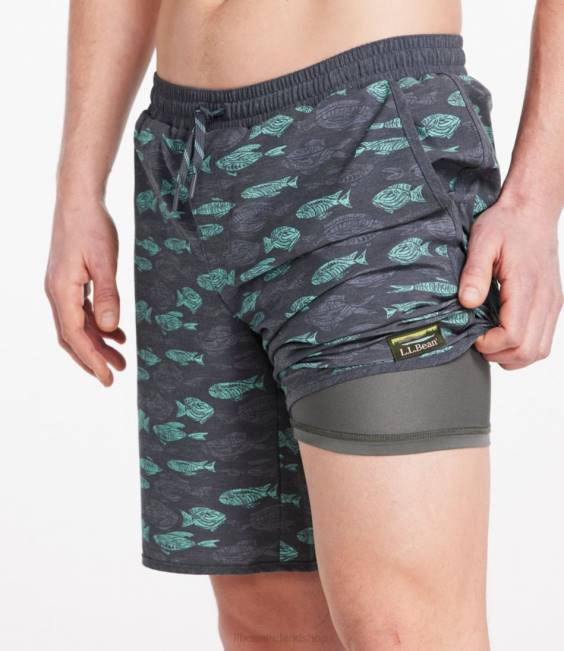 LLBean All-Adventure Swim Shorts Men J46J4809 Clothing Dark Black Smudge Camo