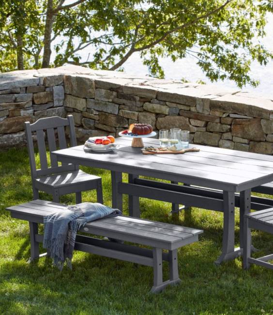 LLBean All-Weather Farmhouse Bench Unisex J46J6849 Backyard  Patio Slate Gray