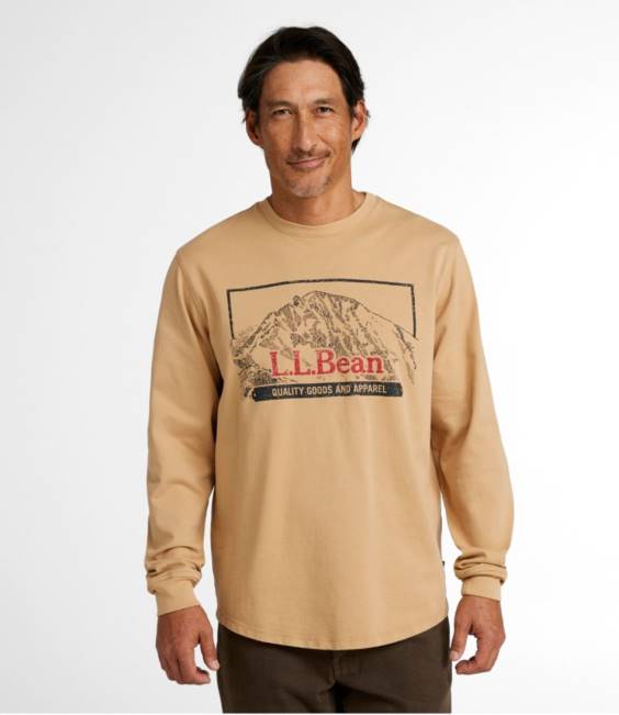 LLBean BeanBuilt Cotton Tees Men J46J164 Clothing Silver Birch Heather/Mountains