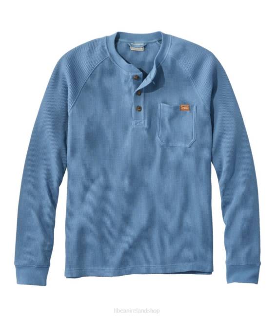 LLBean BeanBuilt Waffle Henley Men J46J3366 Clothing Bayside Blue