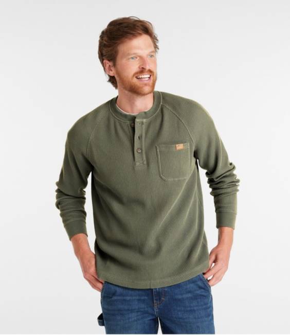 LLBean BeanBuilt Waffle Henley Men J46J497 Clothing Barley