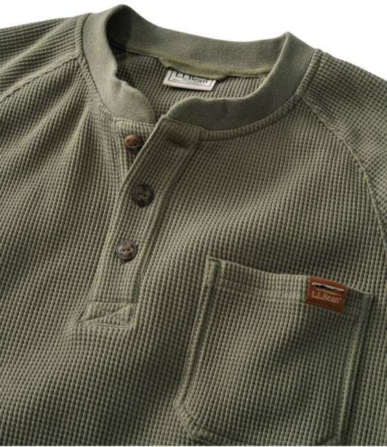LLBean BeanBuilt Waffle Henley Men J46J5932 Clothing Rangeley Blue