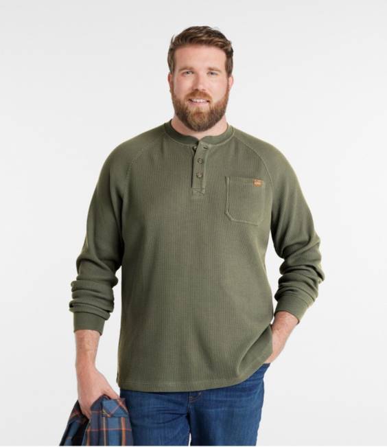 LLBean BeanBuilt Waffle Henley Men J46J7013 Clothing Deep Olive