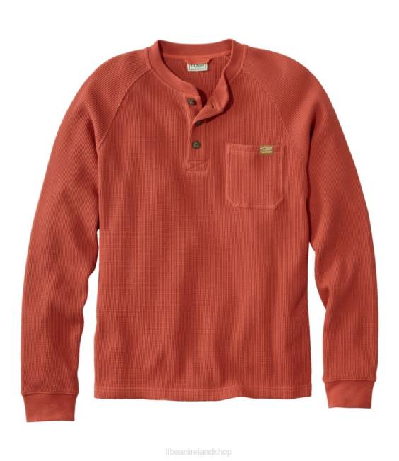 LLBean BeanBuilt Waffle Henley Men J46J7208 Clothing Rust Orange