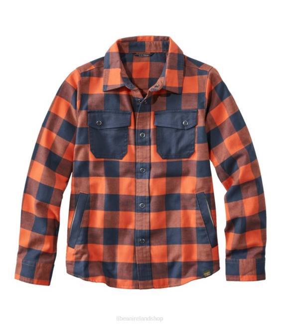LLBean BeanFlex All-Season Flannel Shirt Kids J46J4657 Clothing Peak Orange/Carbon Navy