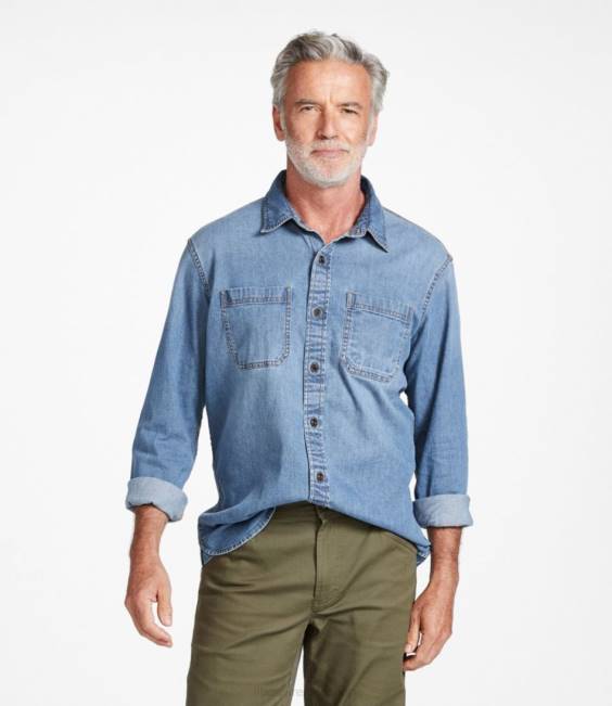 LLBean BeanFlex Denim Shirt Men J46J3204 Clothing Stonewashed
