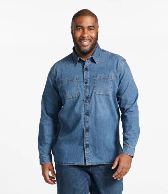 LLBean BeanFlex Denim Shirt Men J46J3204 Clothing Stonewashed