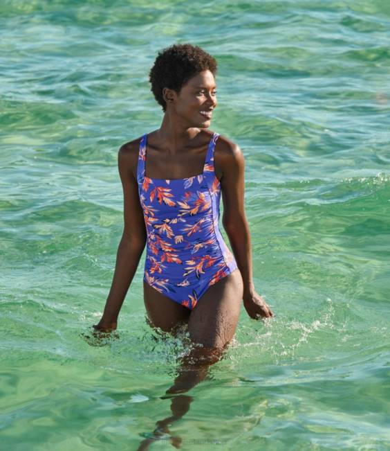 LLBean BeanSport Swimwear Women J46J4777 Clothing Classic Teal Blue Brushstrokes