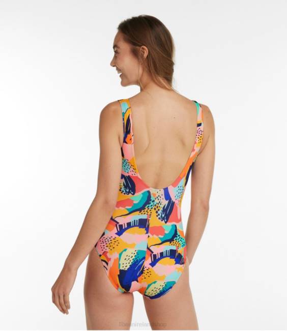 LLBean BeanSport Swimwear Women J46J6477 Clothing Classic Teal Blue Brushstrokes