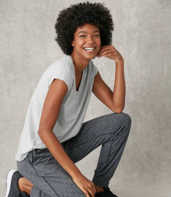 LLBean Beyond Soft V-Neck Tee Women J46J2972 Clothing Sea Pine