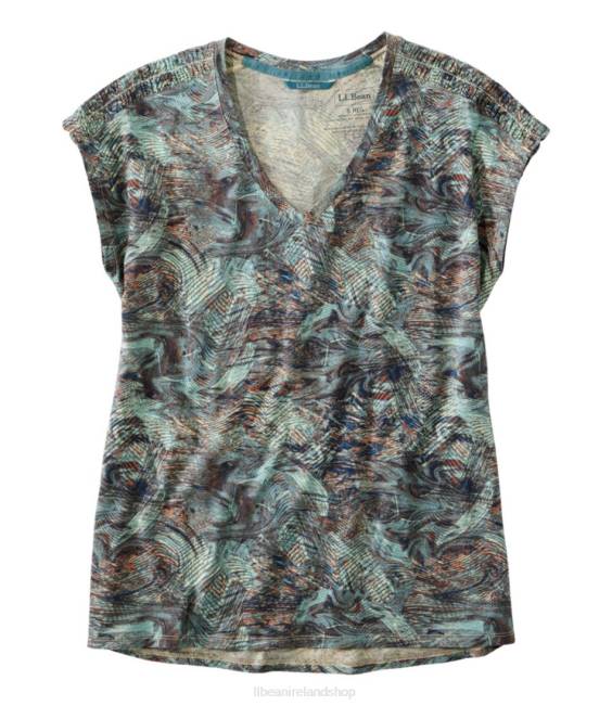LLBean Beyond Soft V-Neck Tee Women J46J3193 Clothing Storm Teal Abstract