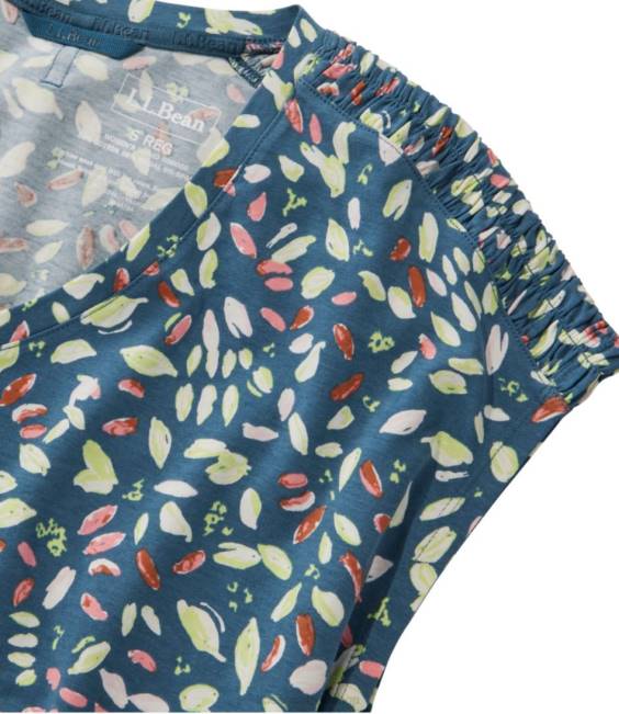 LLBean Beyond Soft V-Neck Tee Women J46J3193 Clothing Storm Teal Abstract