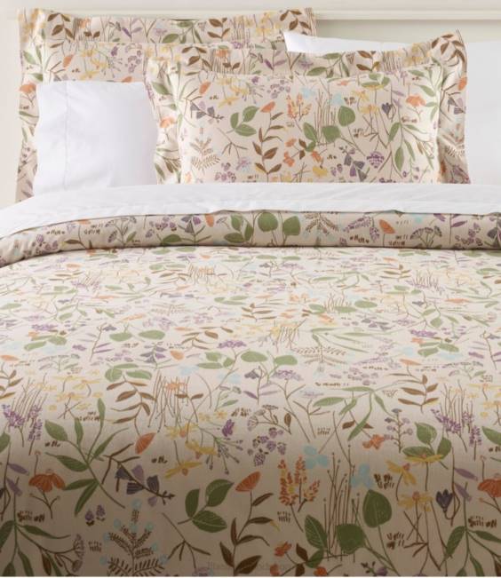 LLBean Birch Floral Flannel Comforter Cover Collection Unisex J46J2539 Bedding Silver