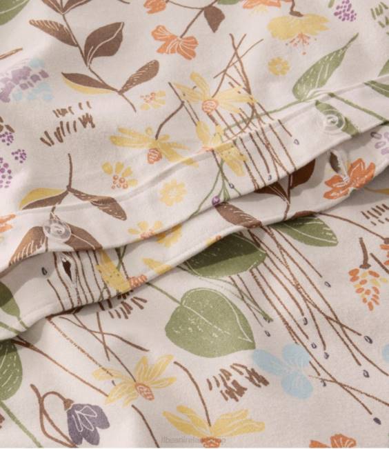 LLBean Birch Floral Flannel Comforter Cover Collection Unisex J46J2539 Bedding Silver