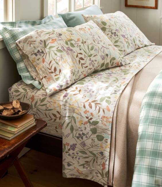 LLBean Birch Floral Flannel Sheet Collection Unisex J46J2697 Bedding Silver
