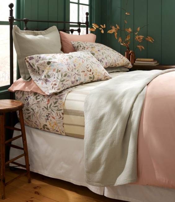 LLBean Birch Floral Percale Sheet Collection Unisex J46J2477 Bedding Silver