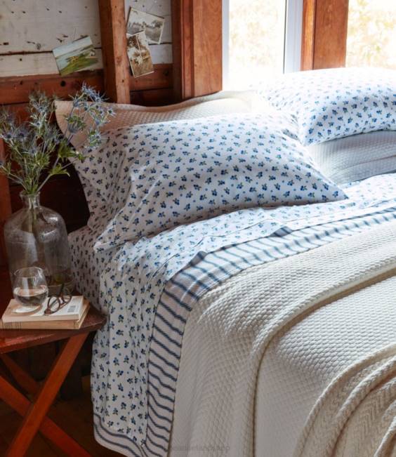 LLBean Blueberry Percale Sheet Collection Unisex J46J2503 Bedding White