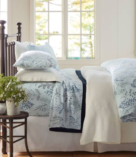 LLBean Botanical Floral Flannel Sheet Collection Unisex J46J2656 Bedding Botanical Floral Blue