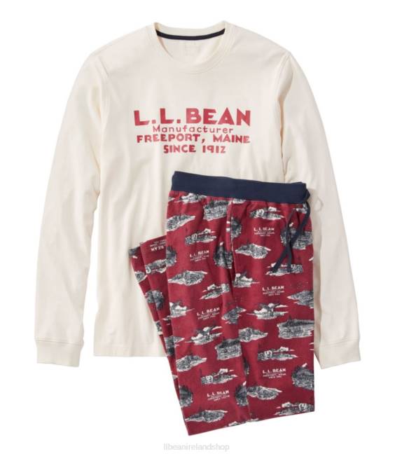 LLBean Camp PJ Set Men J46J5933 Clothing Cream/Red Wine Landscape