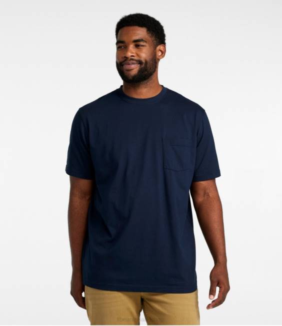 LLBean Carefree Unshrinkable Tee with Pocket Men J46J6884 Clothing Black