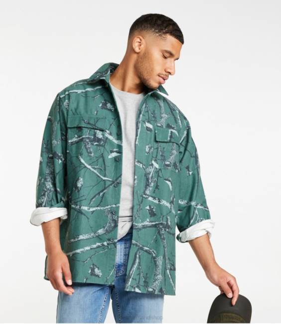 LLBean Chamois Shirt Men J46J3574 Clothing Timber Green Brushed Camo