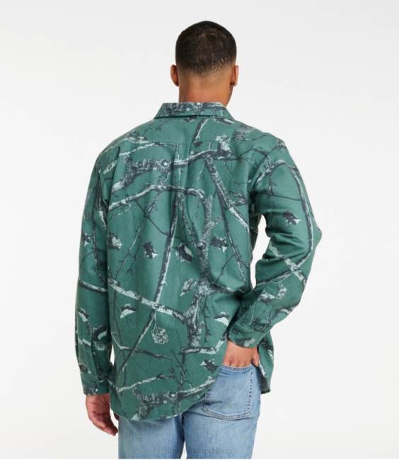 LLBean Chamois Shirt Men J46J3574 Clothing Timber Green Brushed Camo