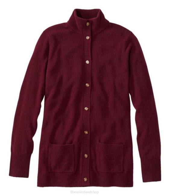 LLBean Classic Cashmere Button-Front Cardigan Women J46J5734 Clothing Deep Wine