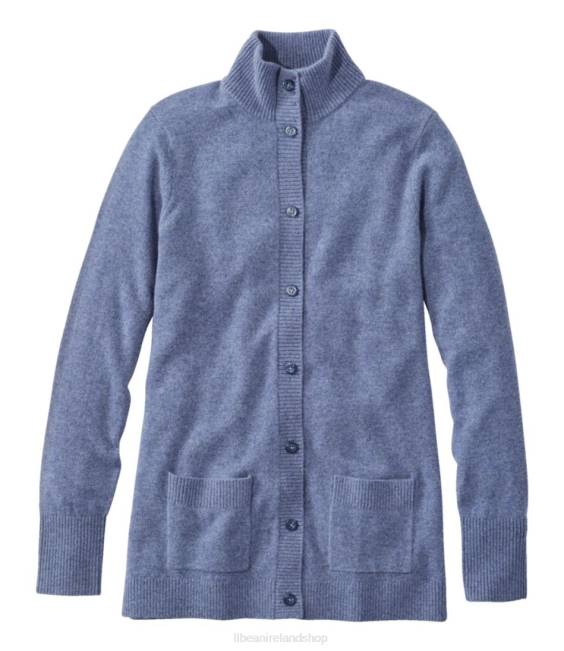 LLBean Classic Cashmere Button-Front Cardigan Women J46J6464 Clothing Indigo Heather