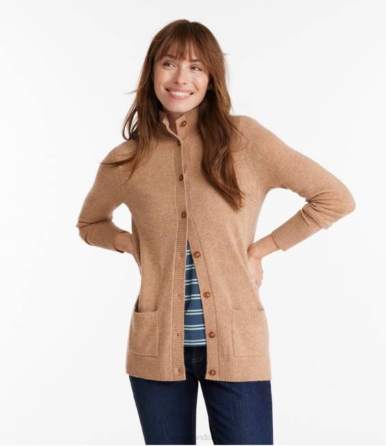 LLBean Classic Cashmere Button-Front Cardigan Women J46J6923 Clothing Light Gray Heather