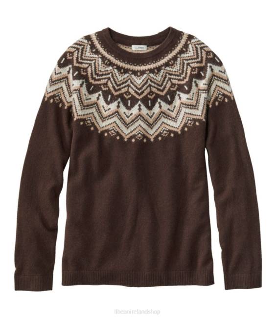 LLBean Classic Cashmere Sweater Women J46J5051 Clothing Darkest Brown/Katahdin Khaki Fair Isle