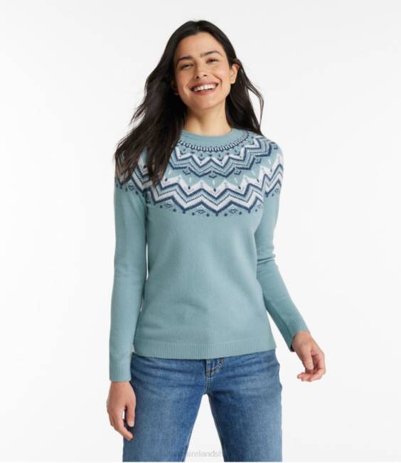 LLBean Classic Cashmere Sweater Women J46J6014 Clothing Soft Spruce/Dark Periwinkle Fair Isle