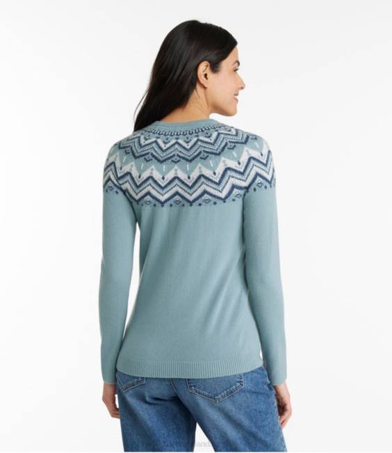 LLBean Classic Cashmere Sweater Women J46J6014 Clothing Soft Spruce/Dark Periwinkle Fair Isle