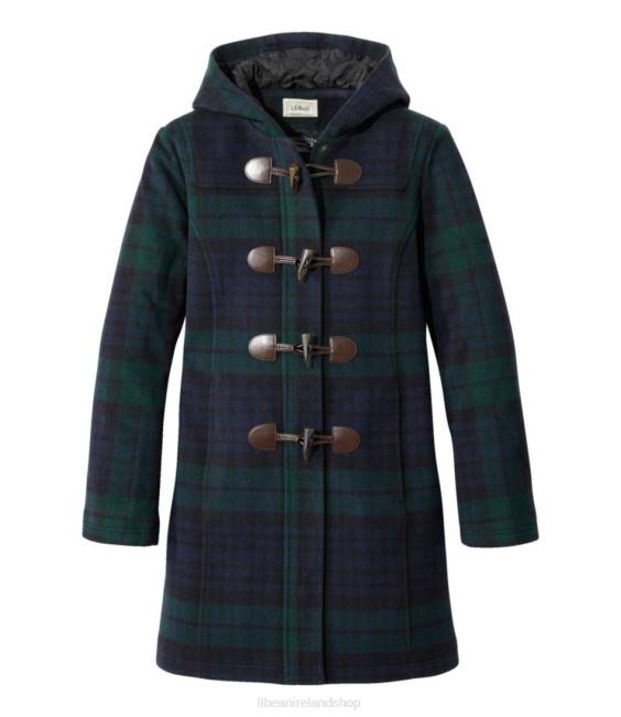 LLBean Classic Lambswool Duffel Coat Women J46J928 Outerwear Black Watch Tartan