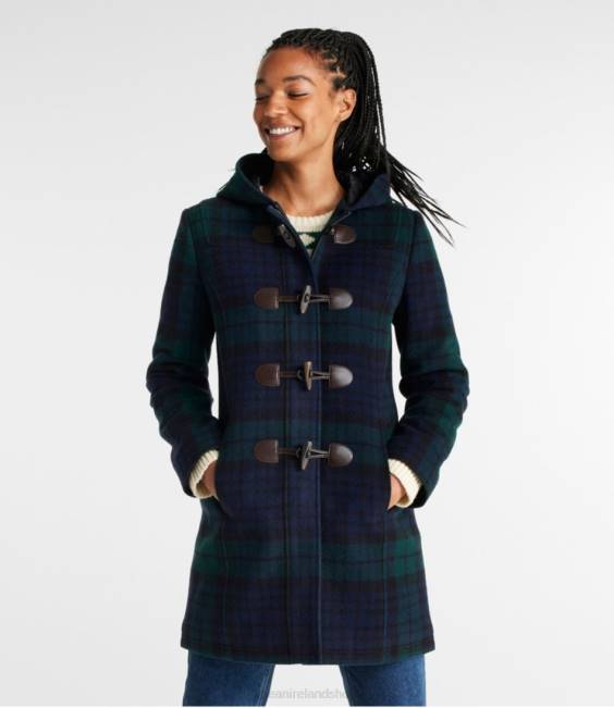 LLBean Classic Lambswool Duffel Coat Women J46J928 Outerwear Black Watch Tartan