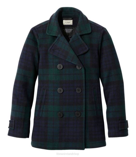 LLBean Classic Lambswool Peacoat Women J46J939 Outerwear Black Watch Tartan