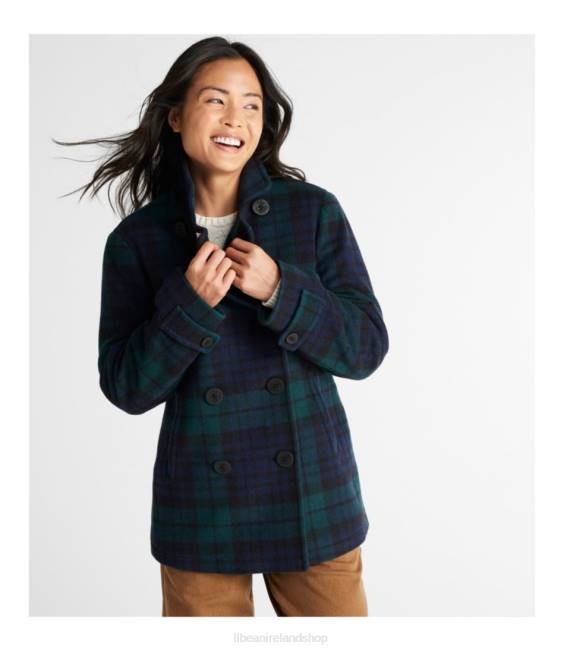 LLBean Classic Lambswool Peacoat Women J46J939 Outerwear Black Watch Tartan