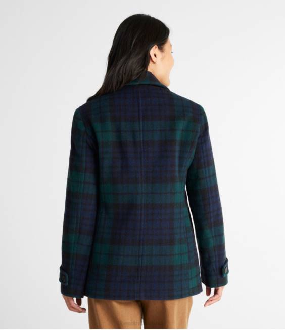 LLBean Classic Lambswool Peacoat Women J46J939 Outerwear Black Watch Tartan