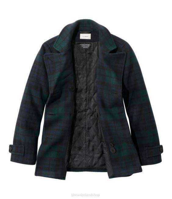 LLBean Classic Lambswool Peacoat Women J46J939 Outerwear Black Watch Tartan