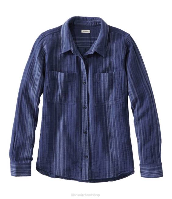 LLBean Cloud Gauze Shirt Women J46J6454 Clothing Vintage Indigo Stripe