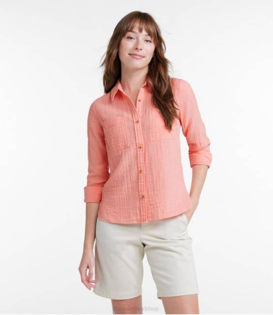 LLBean Cloud Gauze Shirt Women J46J80 Clothing Coral Quartz