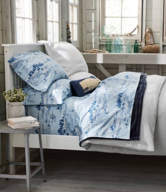 LLBean Coastal Landscape Flannel Sheet Collection Unisex J46J2719 Bedding Seaside Blue
