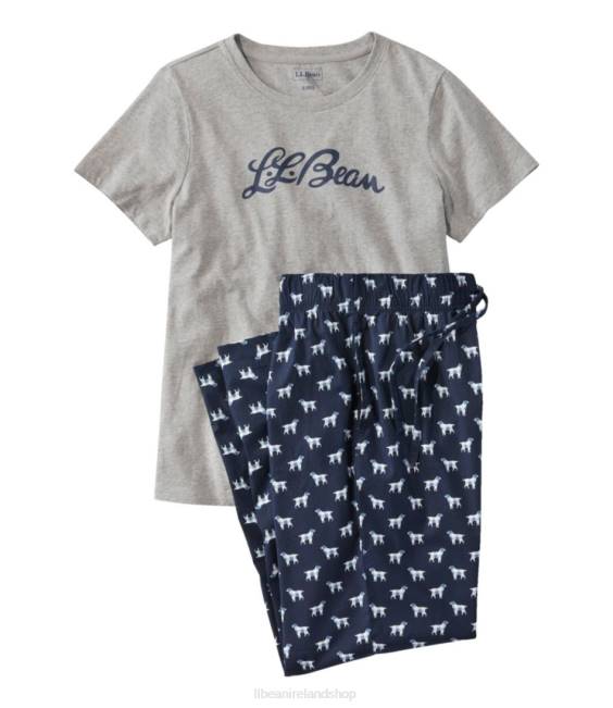 LLBean Comfort Stretch Sleep PJ Set Women J46J5813 Clothing Classic Navy Buffalo Dog