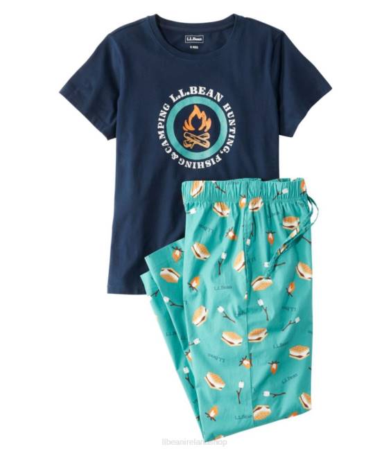 LLBean Comfort Stretch Sleep PJ Set Women J46J7294 Clothing Blue-Green